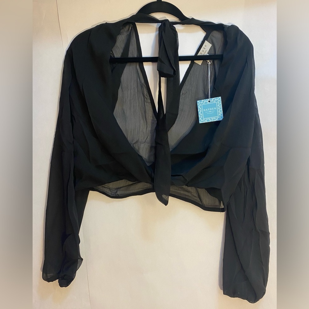 NWT Hayden Los Angeles Sheer Black Blouse Size Small